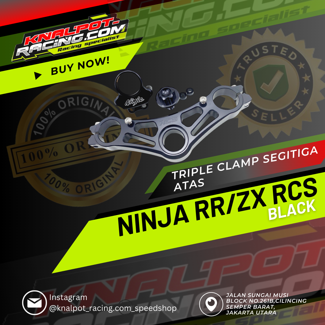 TRIPLE CLAMP SEGITIGA ATAS NINJA RR/ZX RCS BLACK HITAM